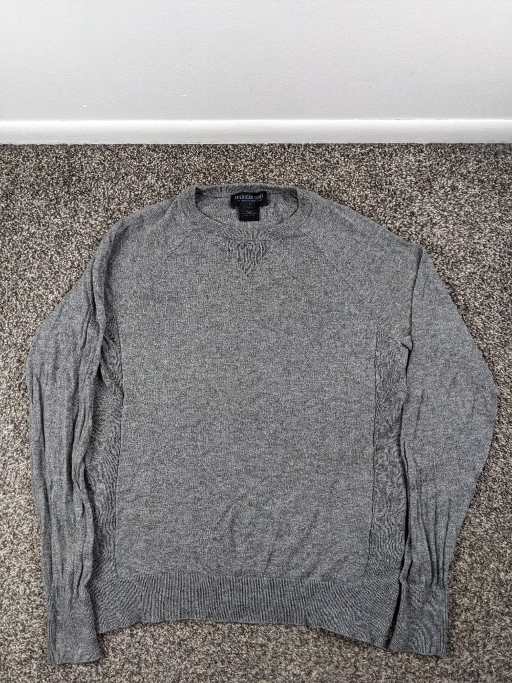 American Giant Sweater Merino Wool Blend Crewneck Raglan Gray Mens Small